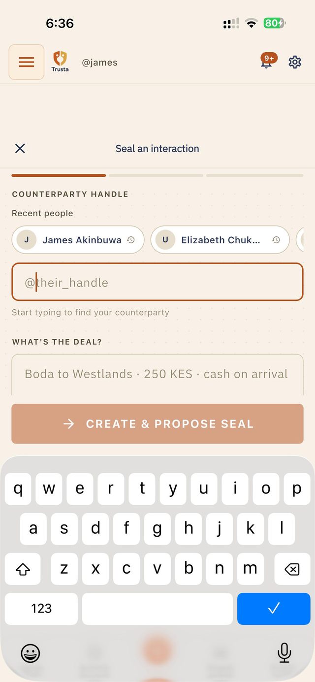 The seal-a-deal screen where you enter the counterparty and the deal terms